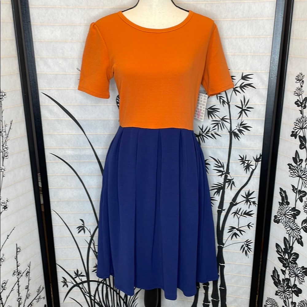 Lularoe Amelia Orange and Blue Women's Dress. M